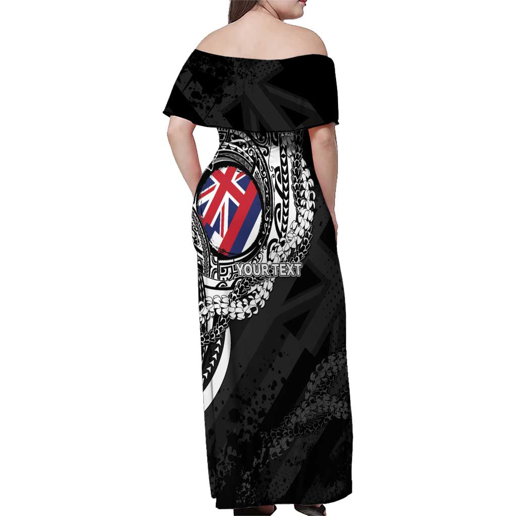 Personalised Hawaii Prince Kuhio Family Matching Off Shoulder Maxi Dress and Hawaiian Shirt Hawaiian Maile Lei LT05 - Polynesian Pride