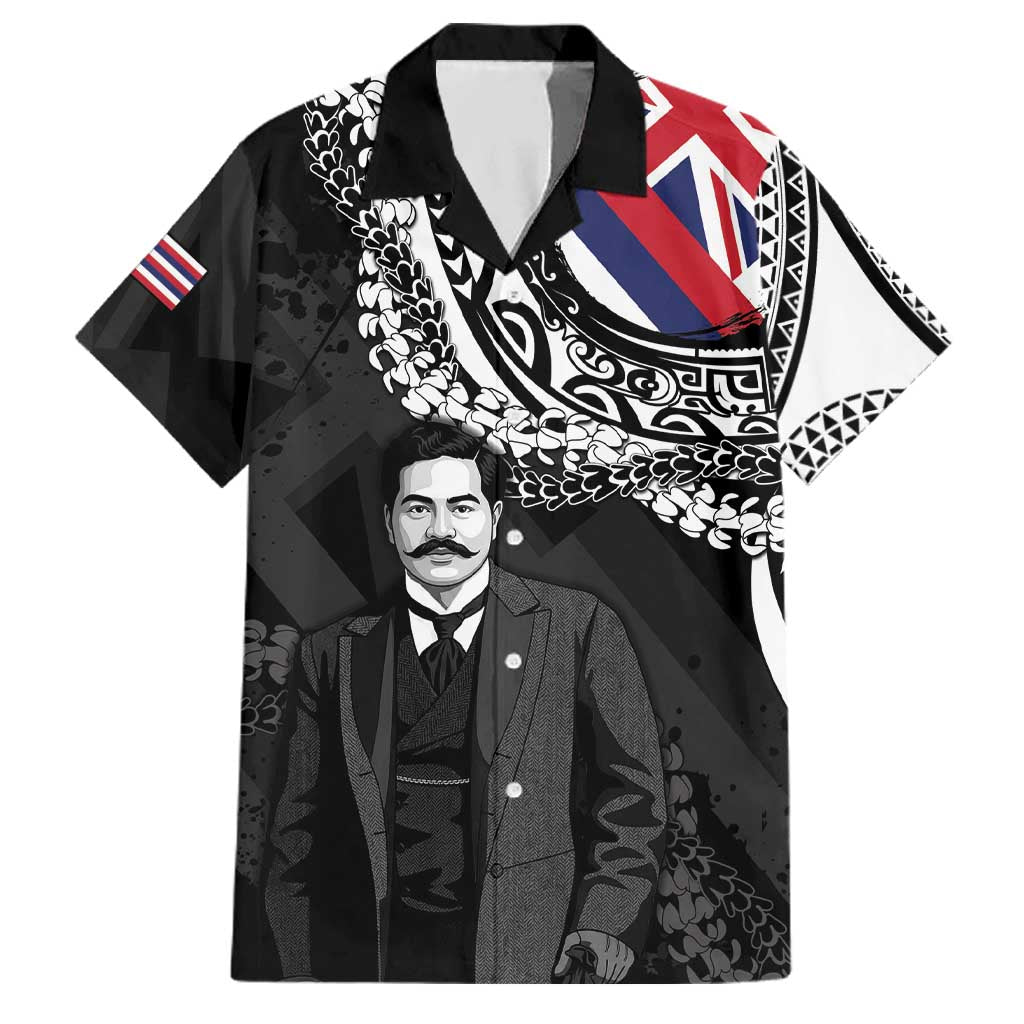 Personalised Hawaii Prince Kuhio Family Matching Short Sleeve Bodycon Dress and Hawaiian Shirt Hawaiian Maile Lei LT05 Dad's Shirt - Short Sleeve Black - Polynesian Pride