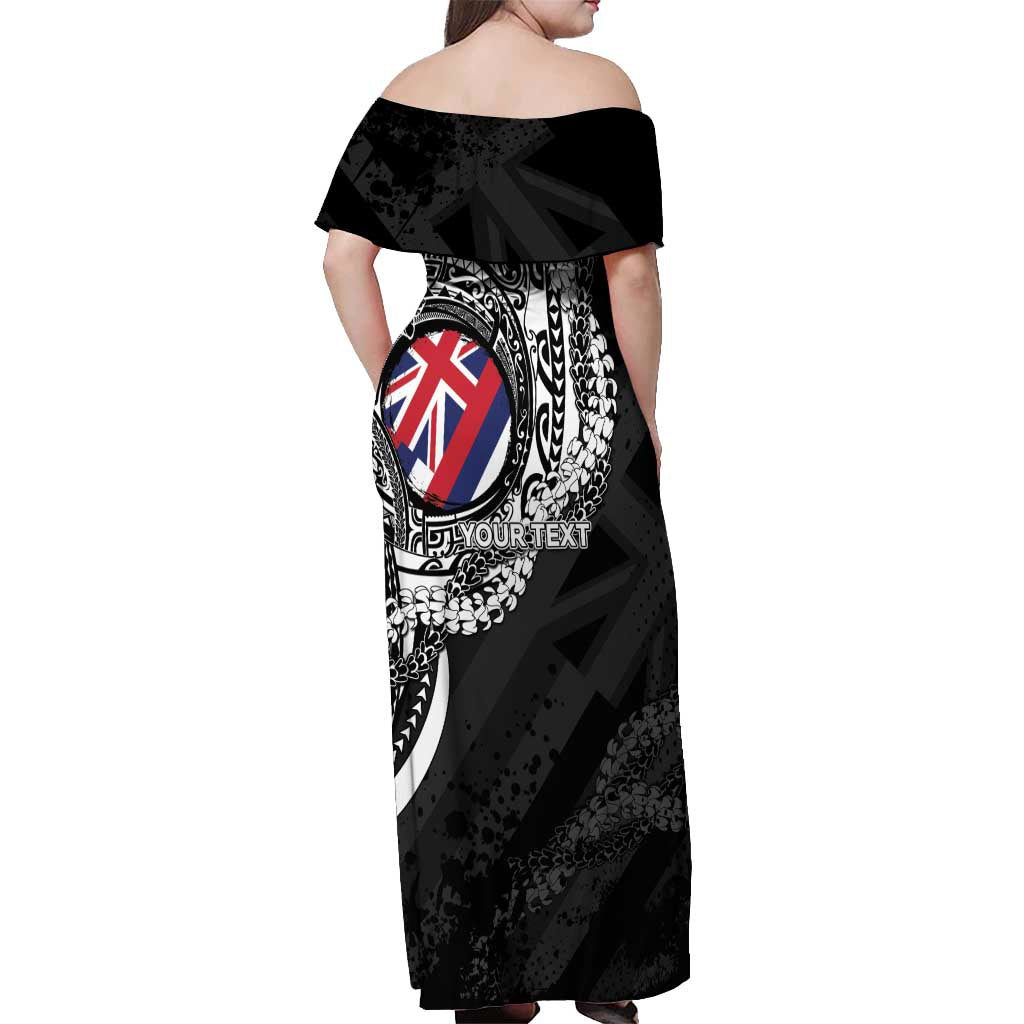 Personalised Hawaii Prince Kuhio Off Shoulder Maxi Dress Hawaiian Maile Lei
