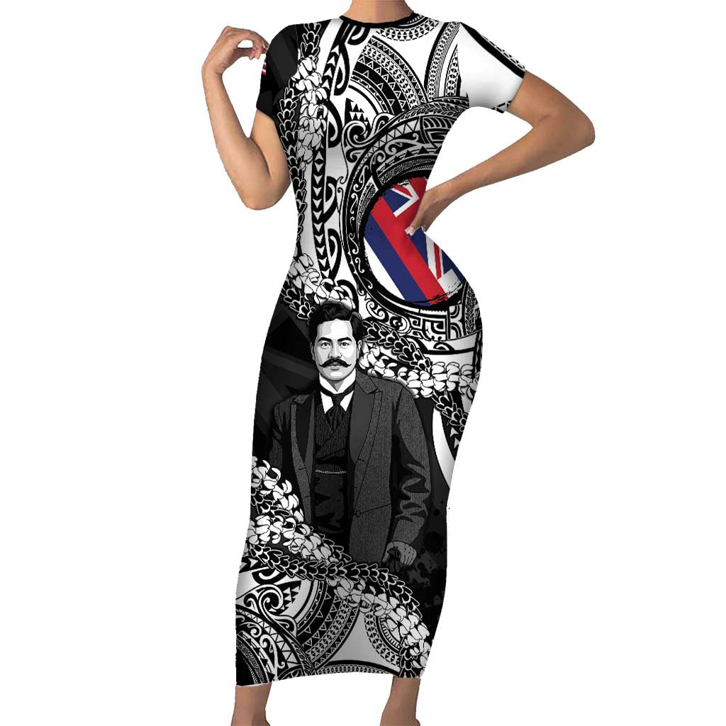 Personalised Hawaii Prince Kuhio Short Sleeve Bodycon Dress Hawaiian Maile Lei