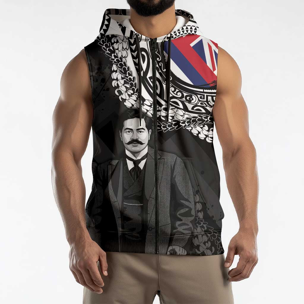 Personalised Hawaii Prince Kuhio Sleeveless Zip Hoodie Hawaiian Maile Lei