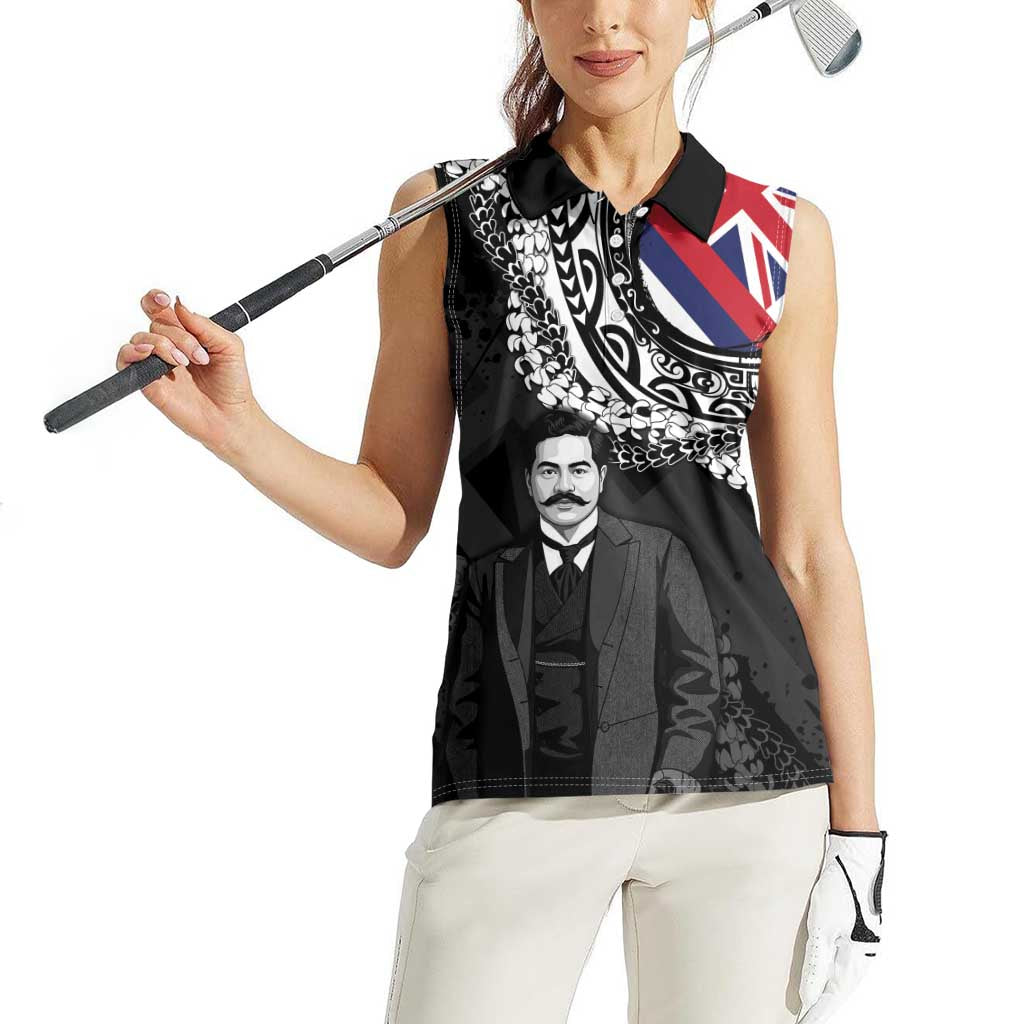 Personalised Hawaii Prince Kuhio Women Sleeveless Polo Shirt Hawaiian Maile Lei LT05 - Polynesian Pride