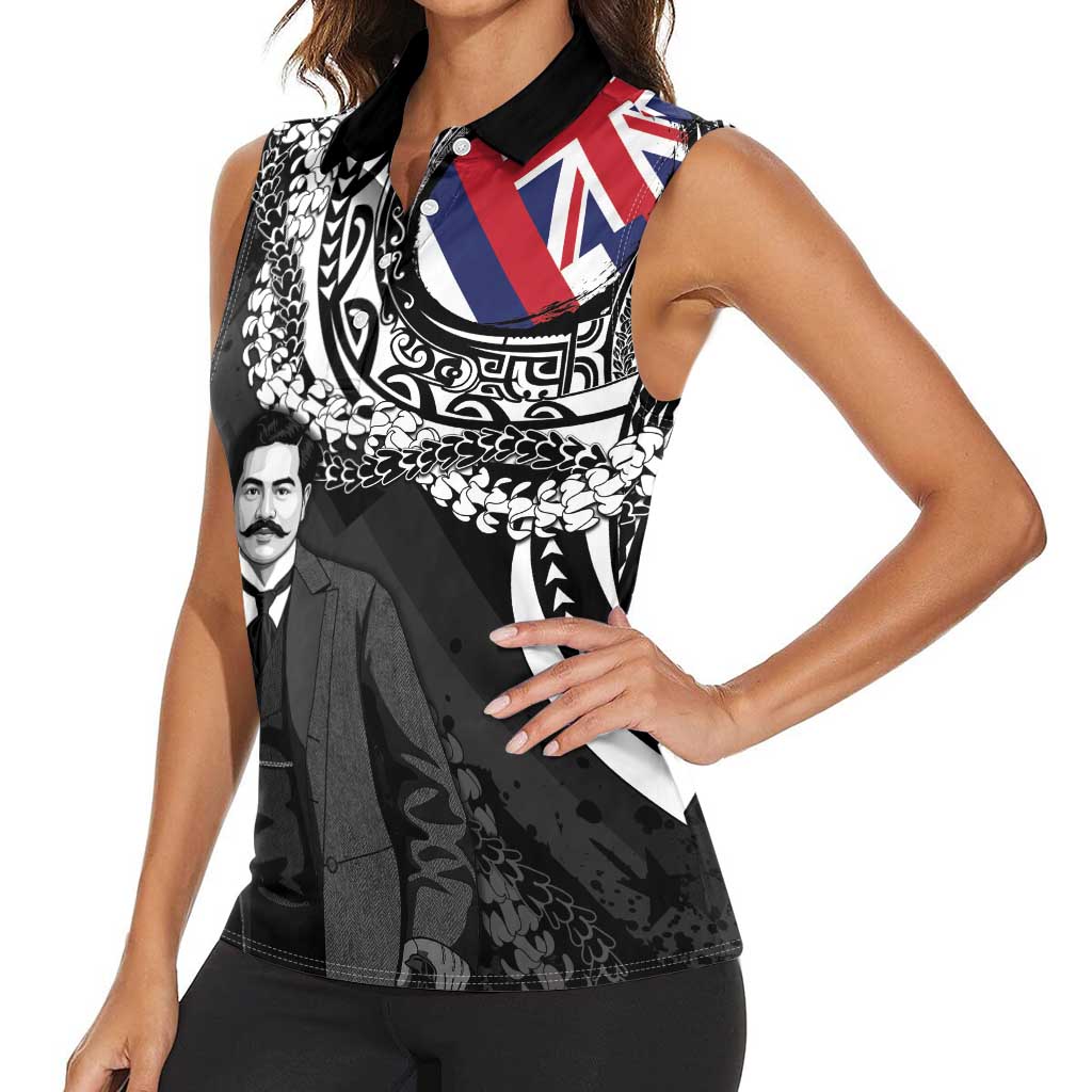 Personalised Hawaii Prince Kuhio Women Sleeveless Polo Shirt Hawaiian Maile Lei LT05 - Polynesian Pride