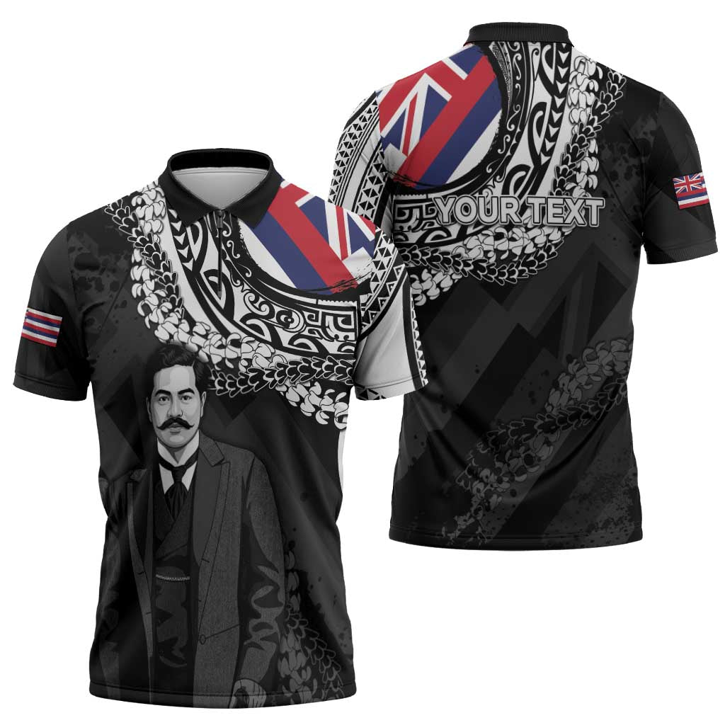 Personalised Hawaii Prince Kuhio Zipper Polo Shirt Hawaiian Maile Lei LT05 - Polynesian Pride