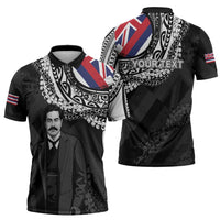 Personalised Hawaii Prince Kuhio Zipper Polo Shirt Hawaiian Maile Lei LT05 - Polynesian Pride