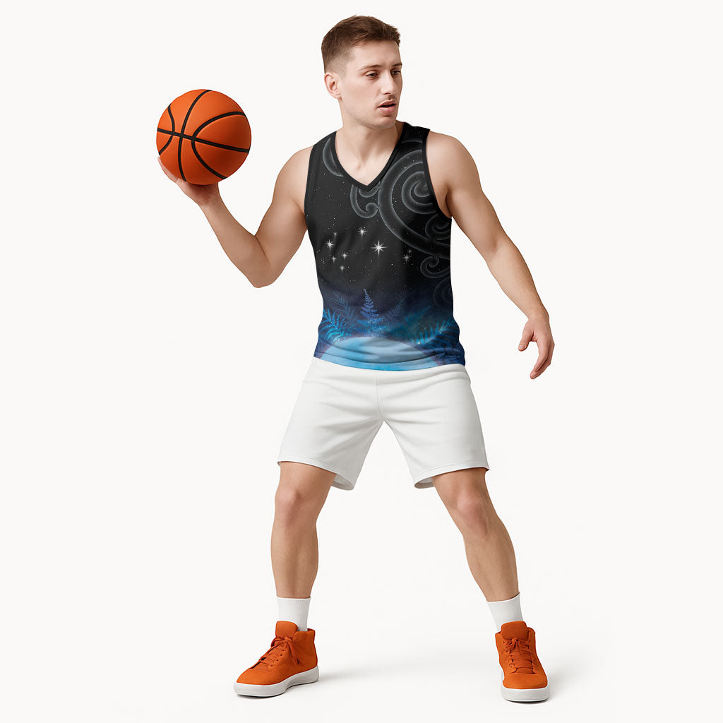 New Zealand Matariki Basketball Jersey Pleiades Star Cluster Blue Galaxy LT05 - Polynesian Pride