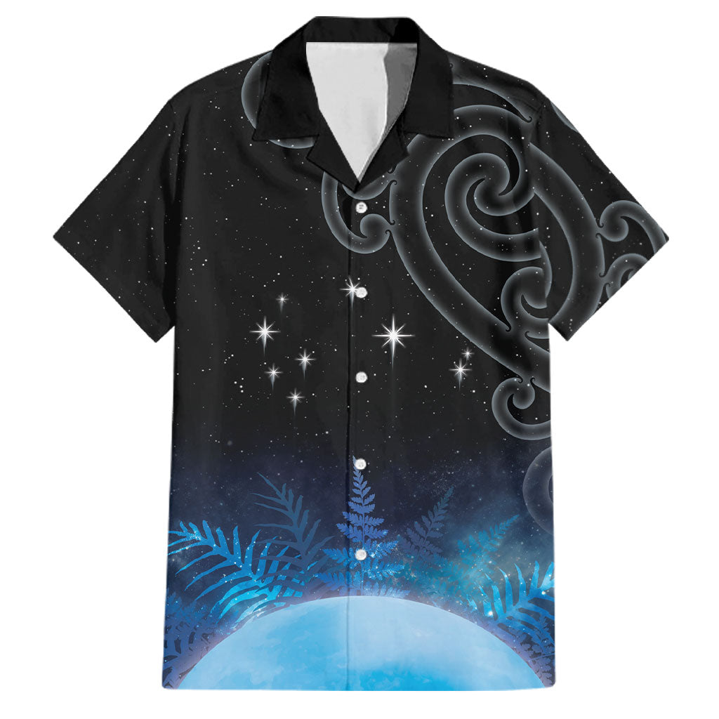 New Zealand Matariki Family Matching Off The Shoulder Long Sleeve Dress and Hawaiian Shirt Pleiades Star Cluster Blue Galaxy LT05 Dad's Shirt - Short Sleeve Blue - Polynesian Pride
