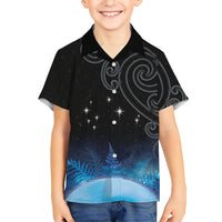 New Zealand Matariki Family Matching Off The Shoulder Long Sleeve Dress and Hawaiian Shirt Pleiades Star Cluster Blue Galaxy LT05 Son's Shirt Blue - Polynesian Pride