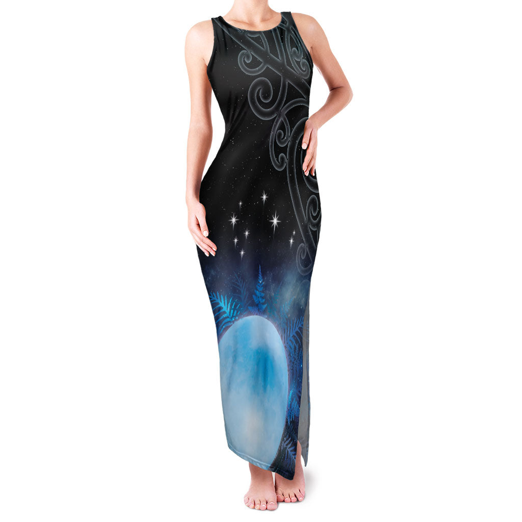 New Zealand Matariki Family Matching Tank Maxi Dress and Hawaiian Shirt Pleiades Star Cluster Blue Galaxy LT05 Mom's Dress Blue - Polynesian Pride