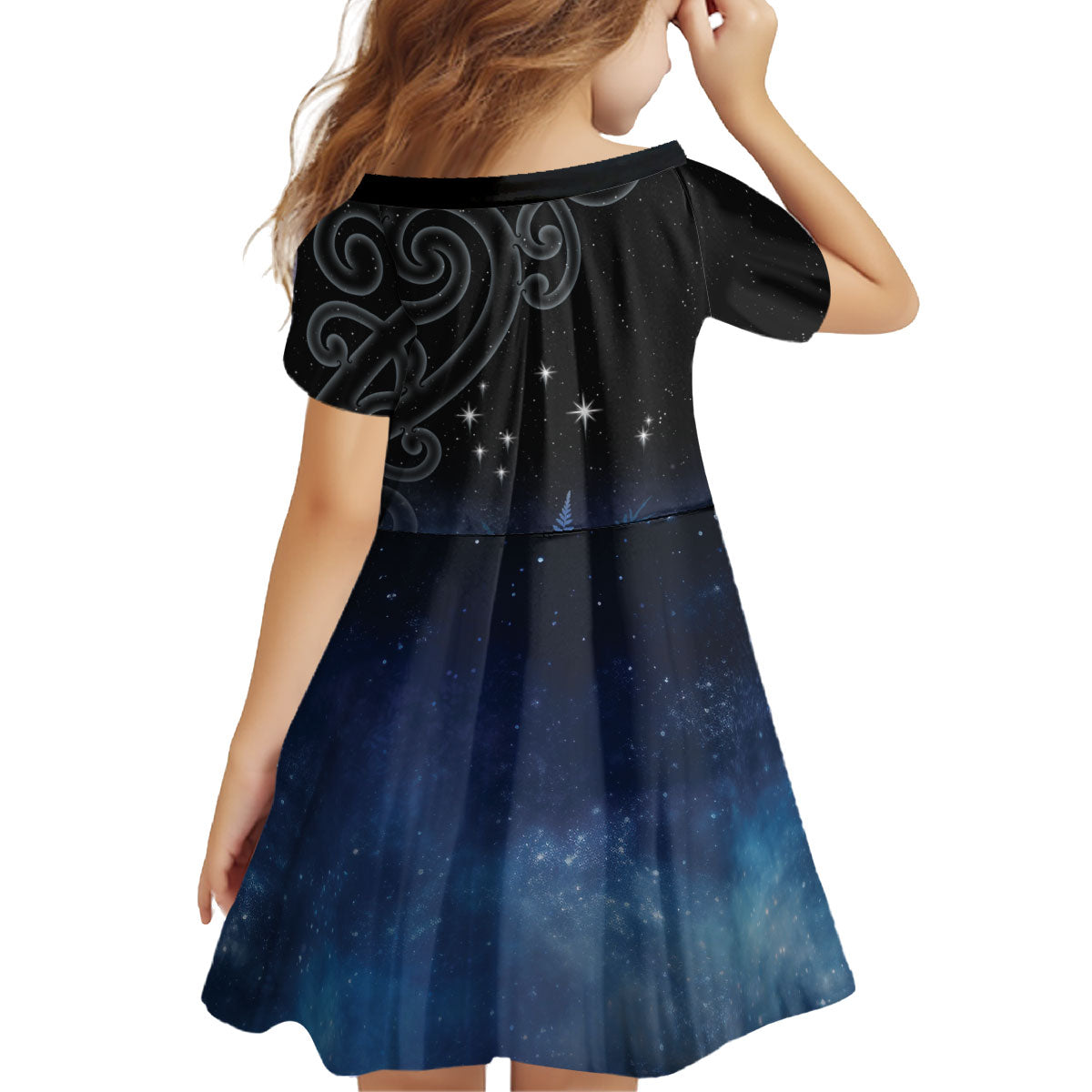 New Zealand Matariki Kid Short Sleeve Dress Pleiades Star Cluster Blue Galaxy LT05 - Polynesian Pride