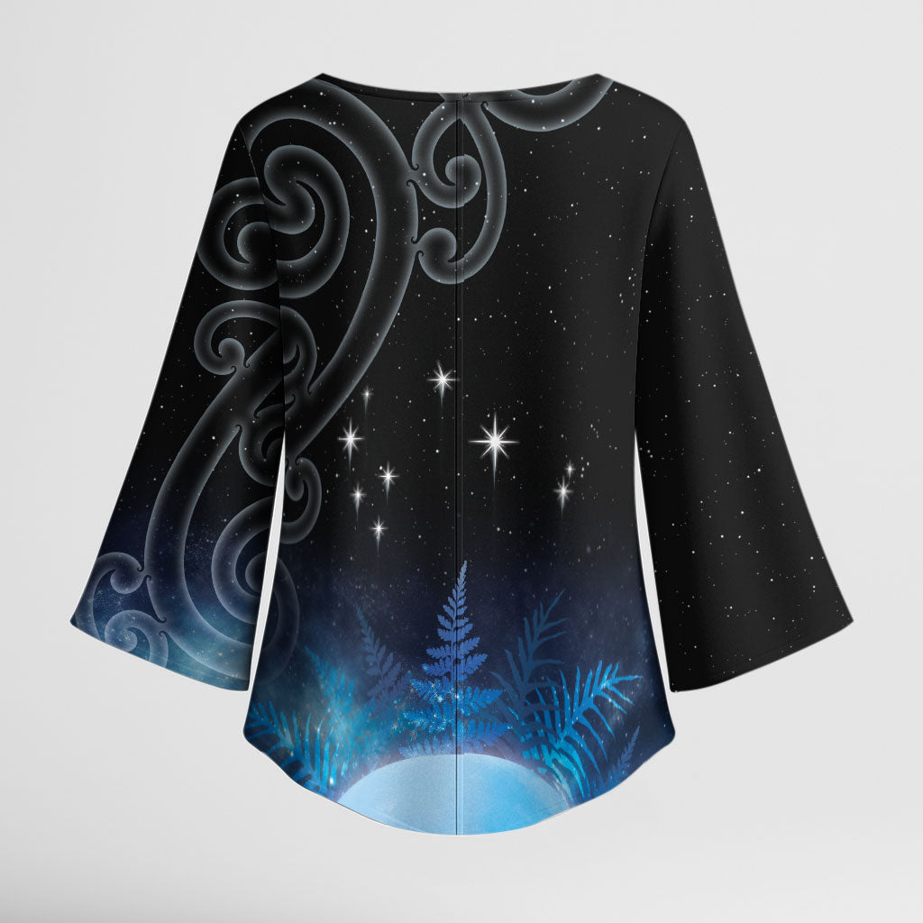 New Zealand Matariki Kimono Sleeve Blouse Pleiades Star Cluster Blue Galaxy