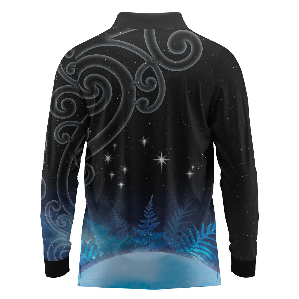New Zealand Matariki Long Sleeve Polo Shirt Pleiades Star Cluster Blue Galaxy LT05 - Polynesian Pride