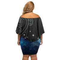 New Zealand Matariki Off Shoulder Short Dress Pleiades Star Cluster Blue Galaxy