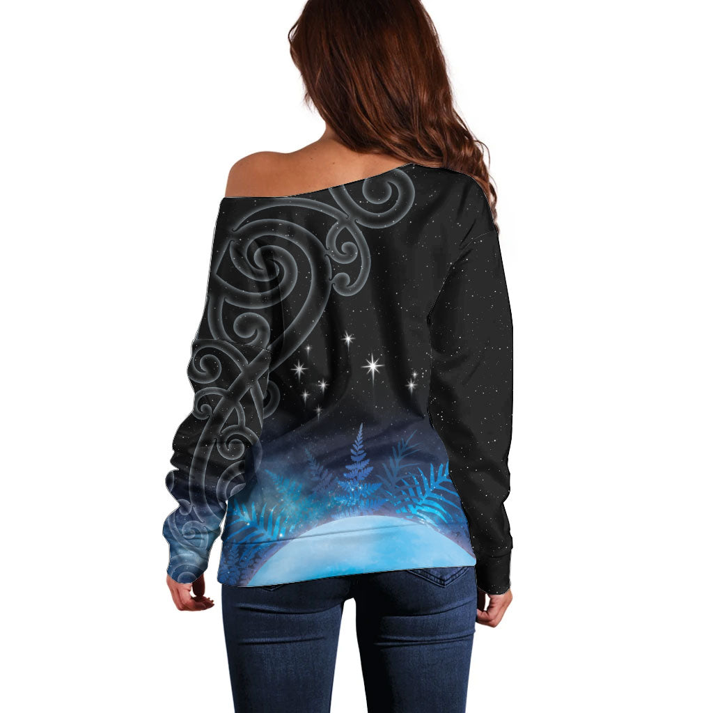 New Zealand Matariki Off Shoulder Sweater Pleiades Star Cluster Blue Galaxy LT05 - Polynesian Pride