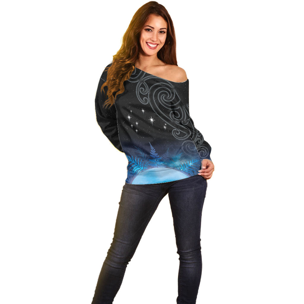 New Zealand Matariki Off Shoulder Sweater Pleiades Star Cluster Blue Galaxy LT05 - Polynesian Pride
