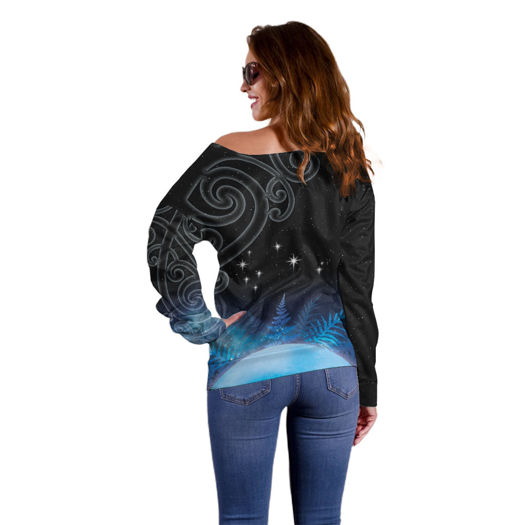 New Zealand Matariki Off Shoulder Sweater Pleiades Star Cluster Blue Galaxy LT05 - Polynesian Pride