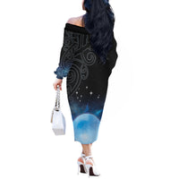 New Zealand Matariki Off The Shoulder Long Sleeve Dress Pleiades Star Cluster Blue Galaxy LT05 - Polynesian Pride