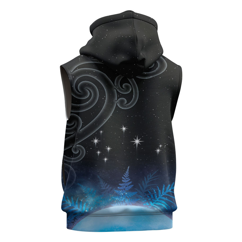 New Zealand Matariki Sleeveless Hoodie Pleiades Star Cluster Blue Galaxy LT05 - Polynesian Pride