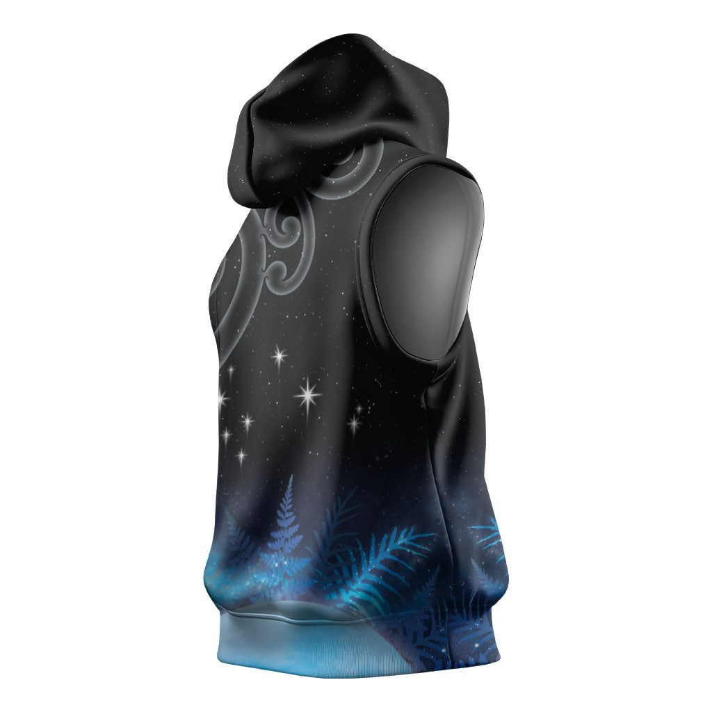 New Zealand Matariki Sleeveless Hoodie Pleiades Star Cluster Blue Galaxy LT05 - Polynesian Pride