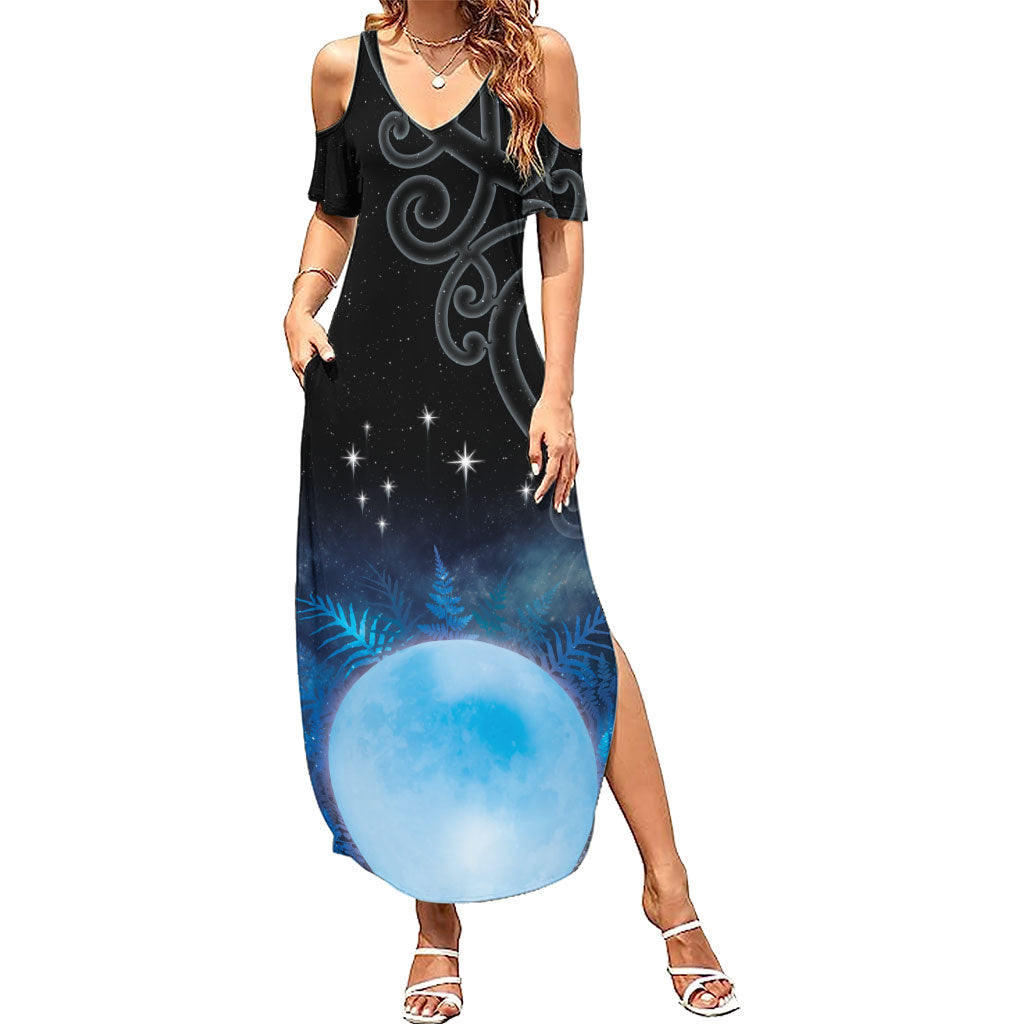 New Zealand Matariki Summer Maxi Dress Pleiades Star Cluster Blue Galaxy