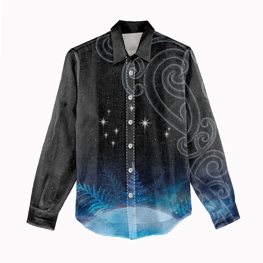 New Zealand Matariki Women Casual Shirt Pleiades Star Cluster Blue Galaxy LT05 - Polynesian Pride