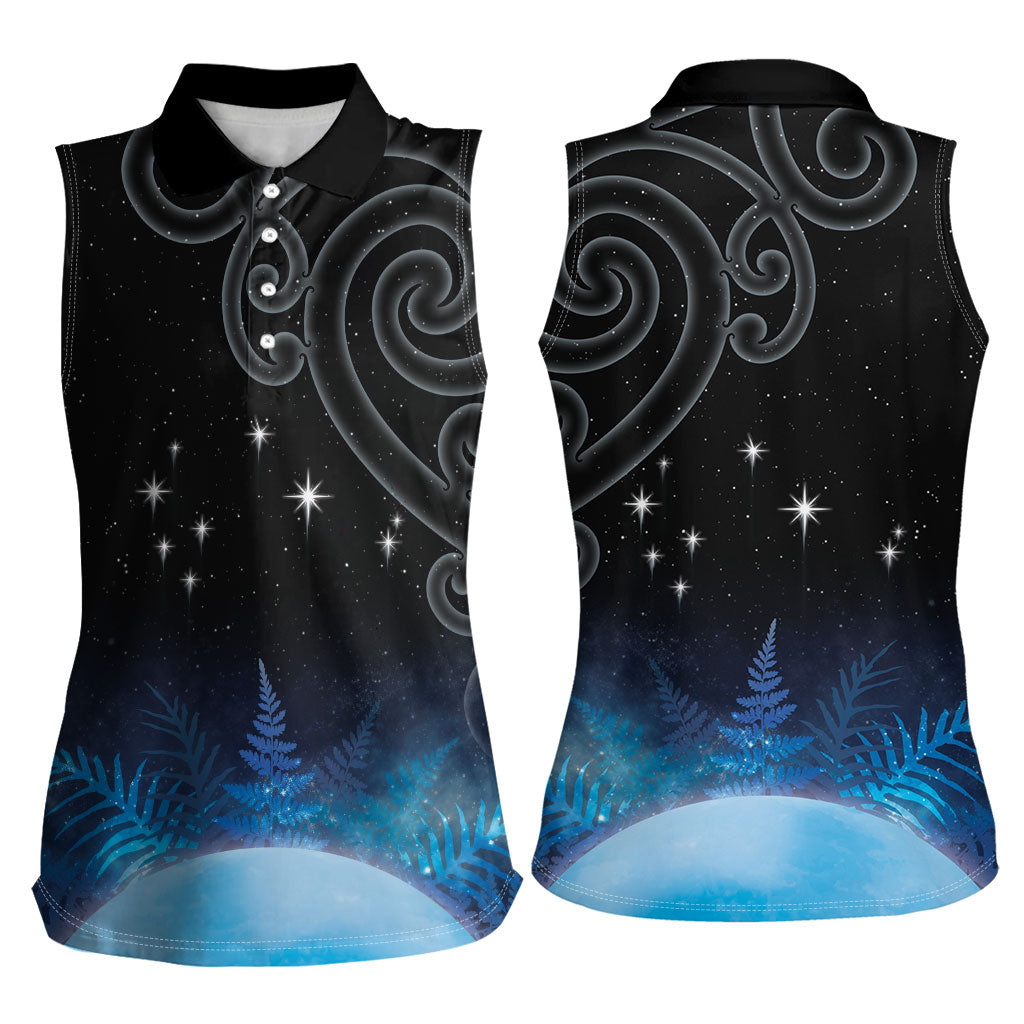 New Zealand Matariki Women Sleeveless Polo Shirt Pleiades Star Cluster Blue Galaxy LT05 - Polynesian Pride