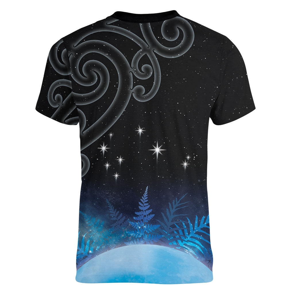 New Zealand Matariki Women V-Neck T-Shirt Pleiades Star Cluster Blue Galaxy LT05 - Polynesian Pride