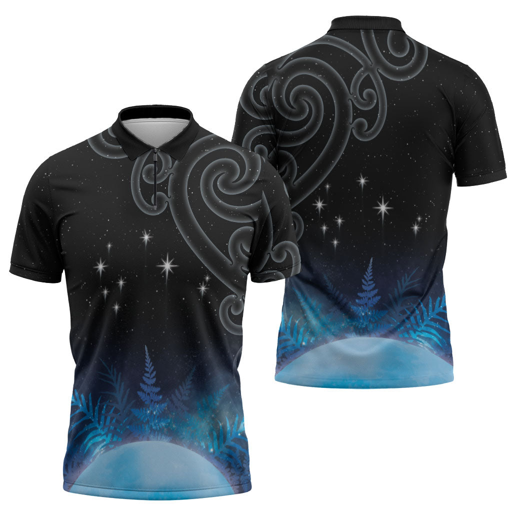 New Zealand Matariki Zipper Polo Shirt Pleiades Star Cluster Blue Galaxy LT05 - Polynesian Pride