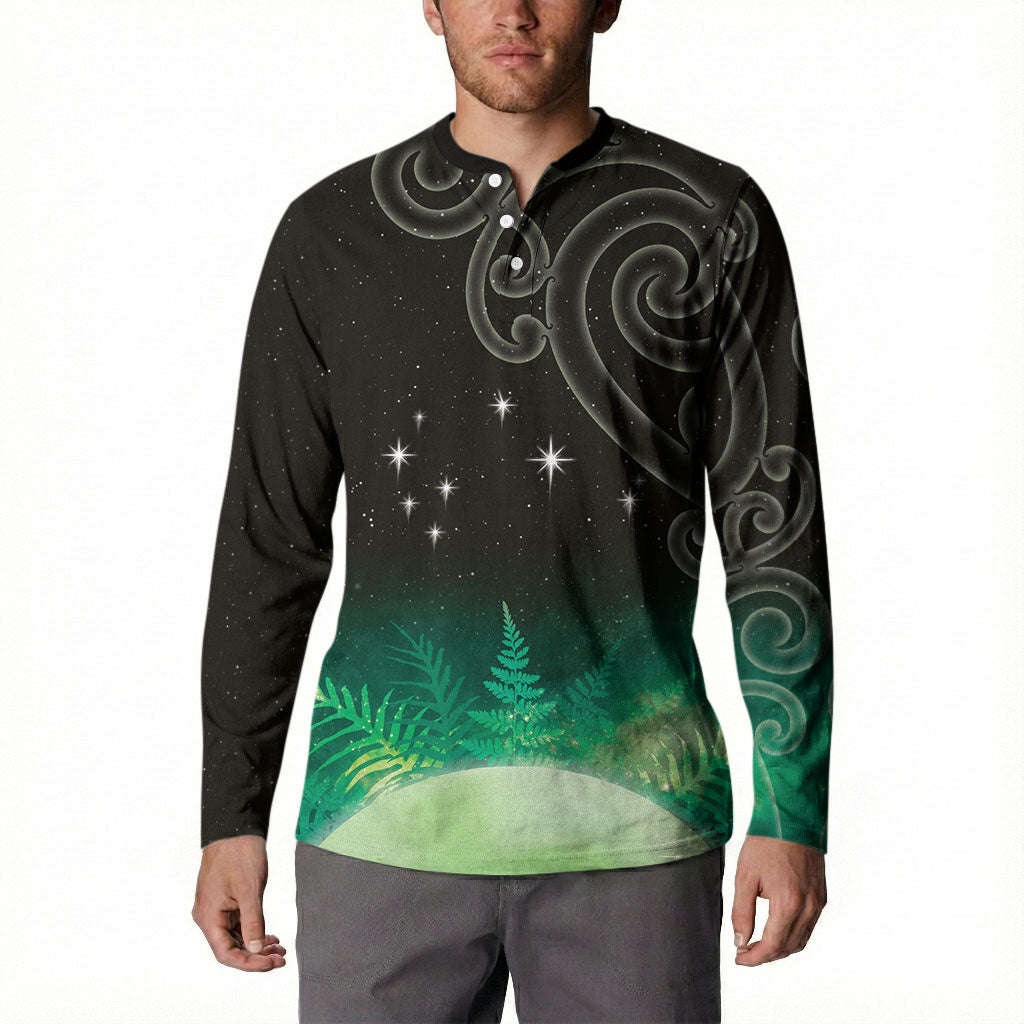 New Zealand Matariki Button Sweatshirt Pleiades Star Cluster Green Galaxy