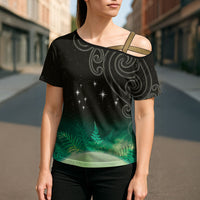 New Zealand Matariki Cross Shoulder Shirt Pleiades Star Cluster Green Galaxy