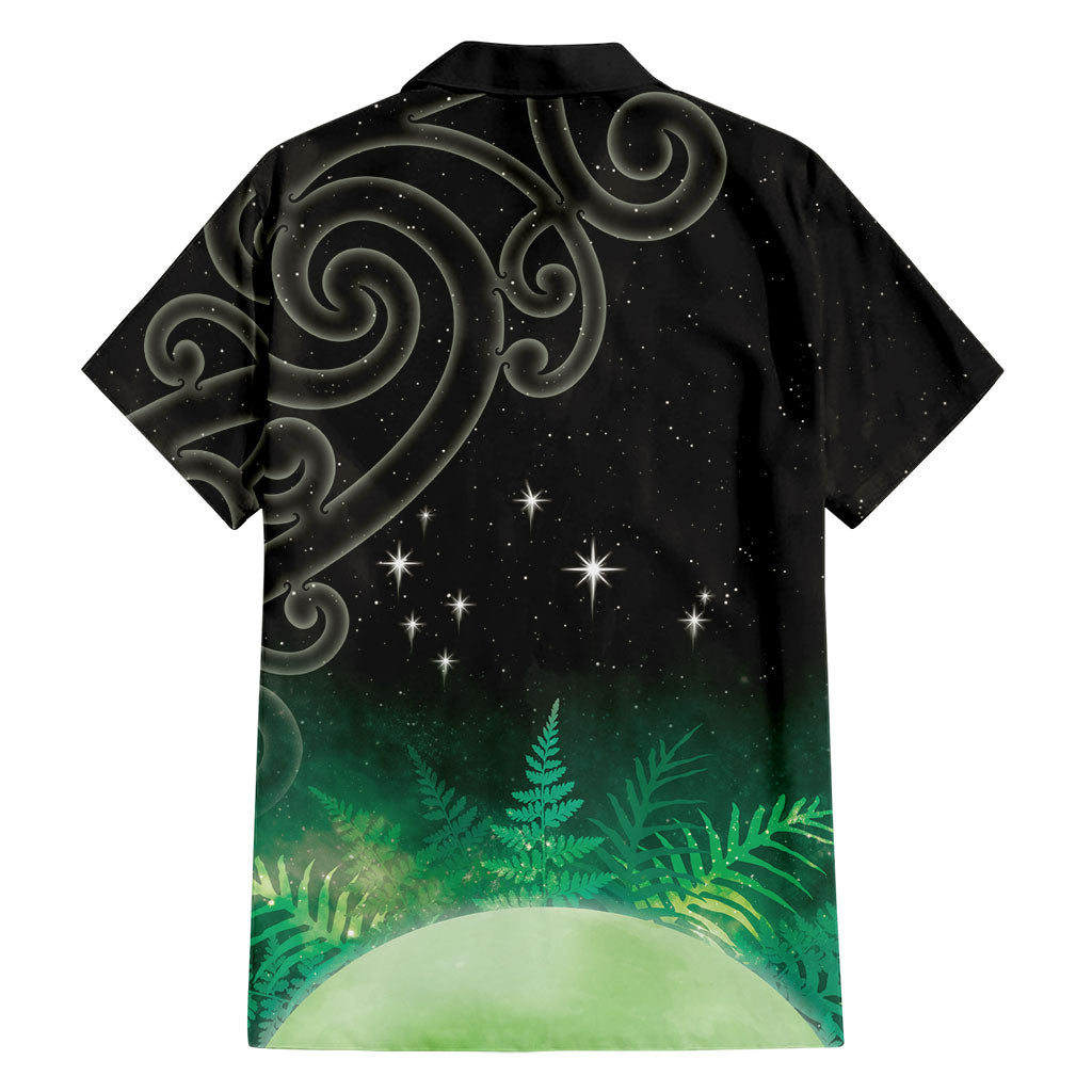 New Zealand Matariki Family Matching Off The Shoulder Long Sleeve Dress and Hawaiian Shirt Pleiades Star Cluster Green Galaxy LT05 - Polynesian Pride
