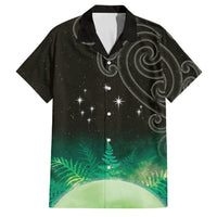 New Zealand Matariki Family Matching Off Shoulder Maxi Dress and Hawaiian Shirt Pleiades Star Cluster Green Galaxy LT05 Dad's Shirt - Short Sleeve Green - Polynesian Pride