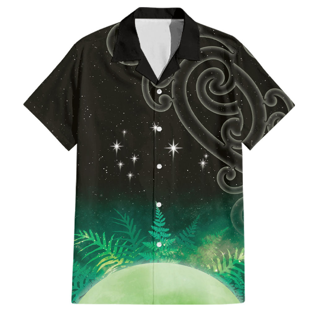 New Zealand Matariki Family Matching Puletasi and Hawaiian Shirt Pleiades Star Cluster Green Galaxy LT05 Dad's Shirt - Short Sleeve Green - Polynesian Pride