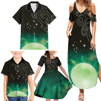 New Zealand Matariki Family Matching Summer Maxi Dress and Hawaiian Shirt Pleiades Star Cluster Green Galaxy LT05 - Polynesian Pride