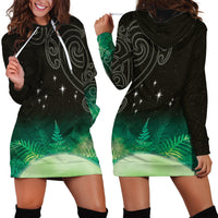 New Zealand Matariki Hoodie Dress Pleiades Star Cluster Green Galaxy LT05 - Polynesian Pride