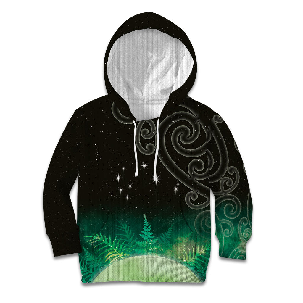 New Zealand Matariki Kid Hoodie Pleiades Star Cluster Green Galaxy LT05 Hoodie Green - Polynesian Pride