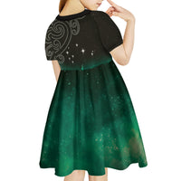 New Zealand Matariki Kid Short Sleeve Dress Pleiades Star Cluster Green Galaxy LT05 - Polynesian Pride