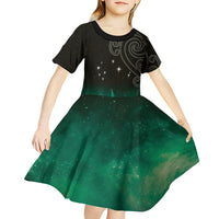 New Zealand Matariki Kid Short Sleeve Dress Pleiades Star Cluster Green Galaxy LT05 - Polynesian Pride