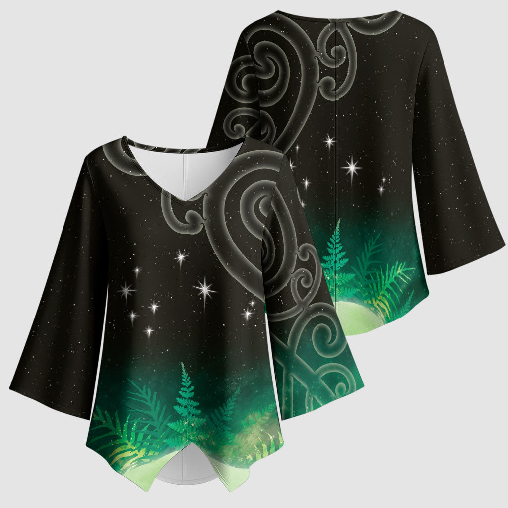 New Zealand Matariki Kimono Sleeve Blouse Pleiades Star Cluster Green Galaxy