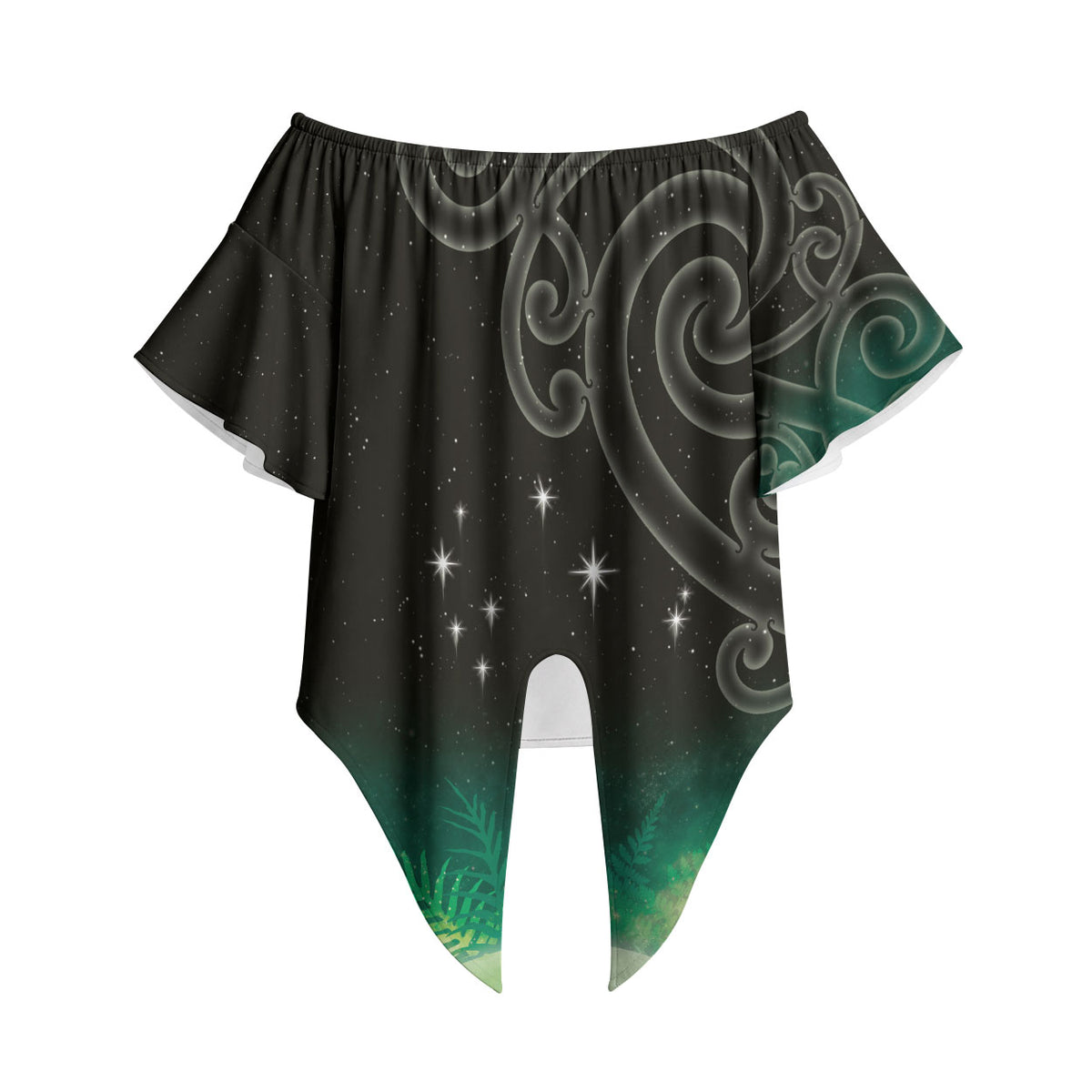 New Zealand Matariki Off Shoulder Wrap Waist Top Pleiades Star Cluster Green Galaxy LT05 Green - Polynesian Pride