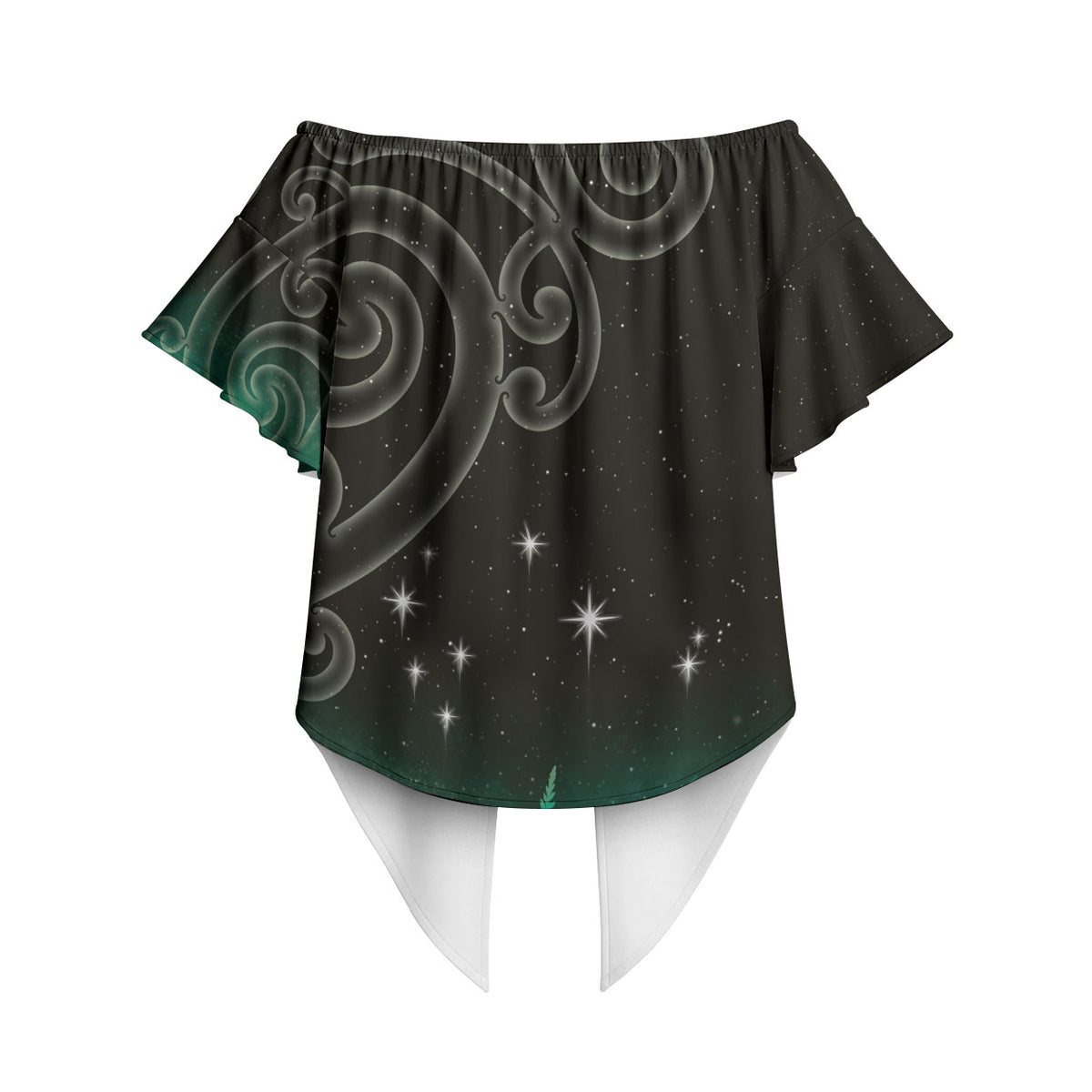 New Zealand Matariki Off Shoulder Wrap Waist Top Pleiades Star Cluster Green Galaxy LT05 - Polynesian Pride
