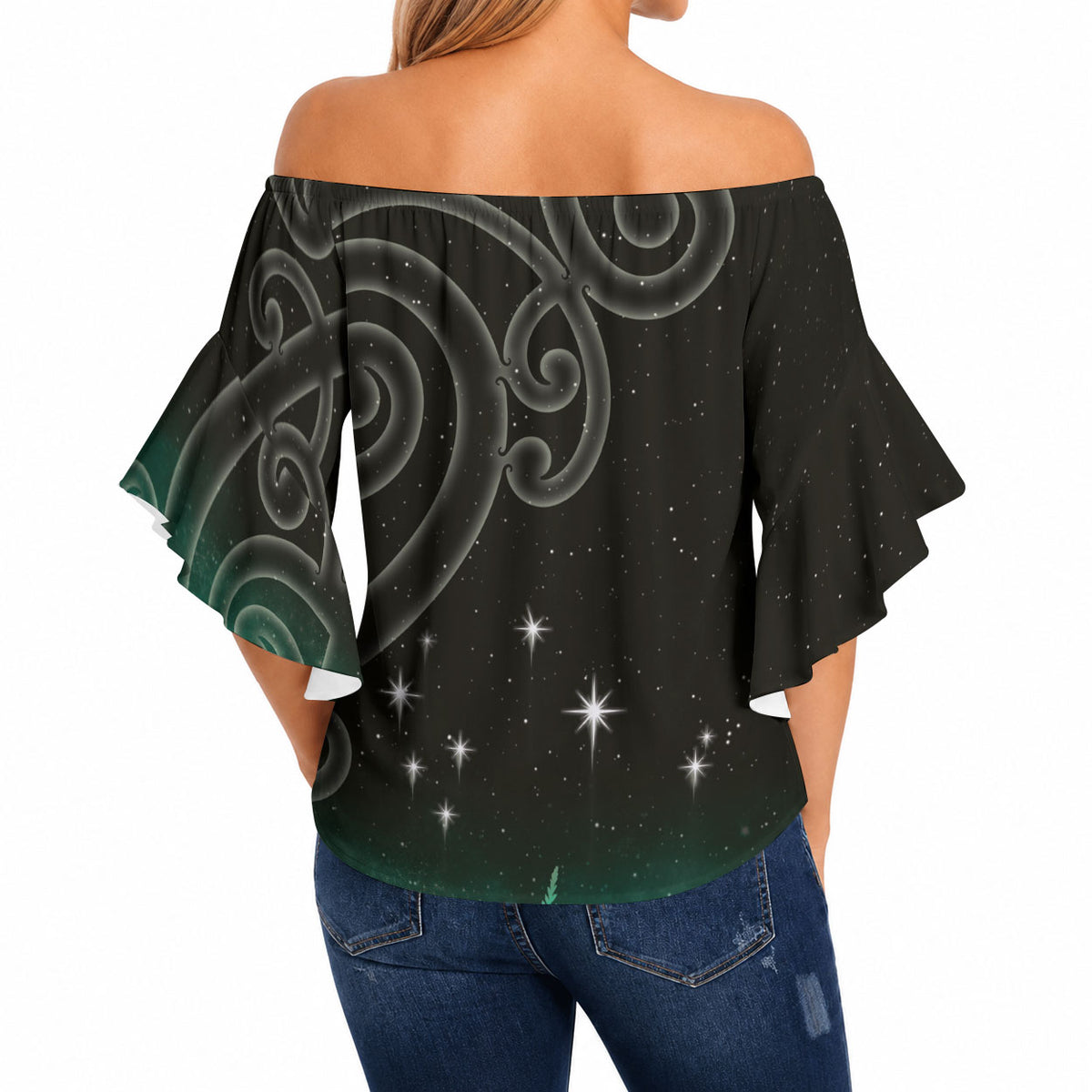 New Zealand Matariki Off Shoulder Wrap Waist Top Pleiades Star Cluster Green Galaxy LT05 - Polynesian Pride