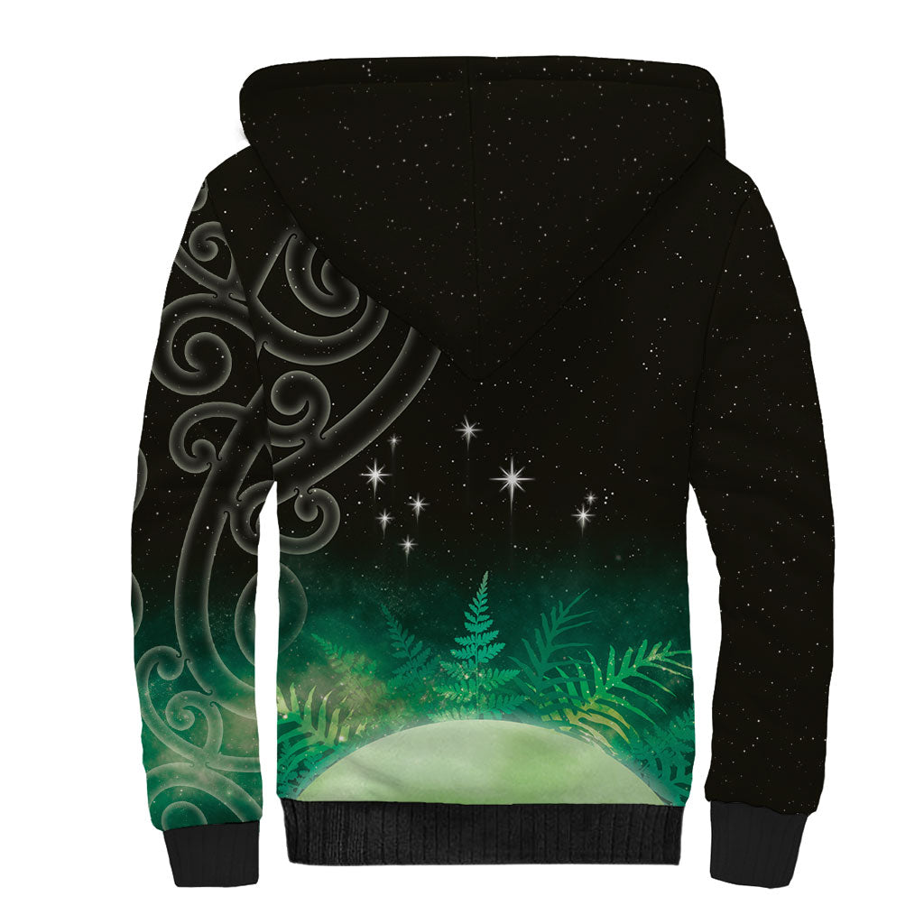 New Zealand Matariki Sherpa Hoodie Pleiades Star Cluster Green Galaxy LT05 - Polynesian Pride