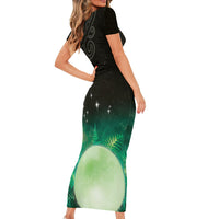 New Zealand Matariki Short Sleeve Bodycon Dress Pleiades Star Cluster Green Galaxy LT05 - Polynesian Pride