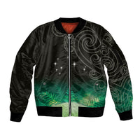 New Zealand Matariki Sleeve Zip Bomber Jacket Pleiades Star Cluster Green Galaxy