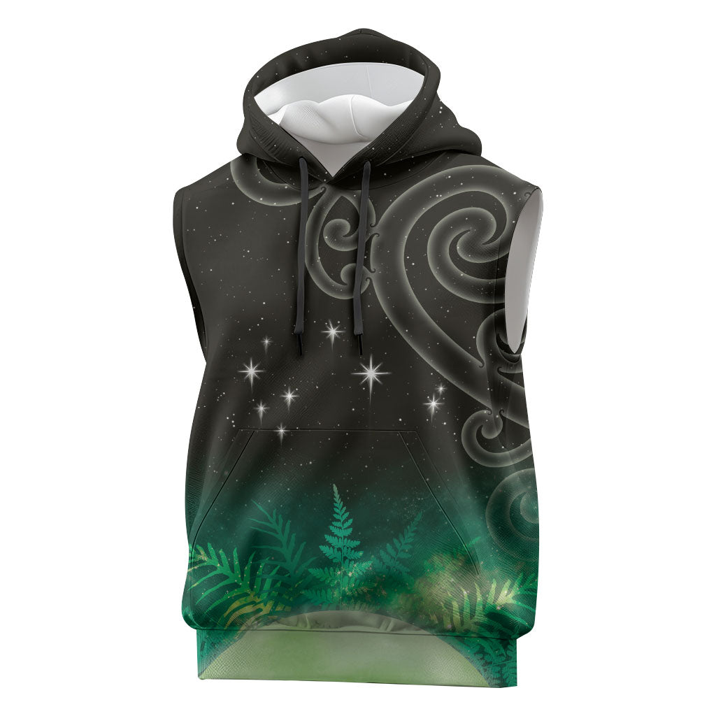 New Zealand Matariki Sleeveless Hoodie Pleiades Star Cluster Green Galaxy LT05 Green - Polynesian Pride