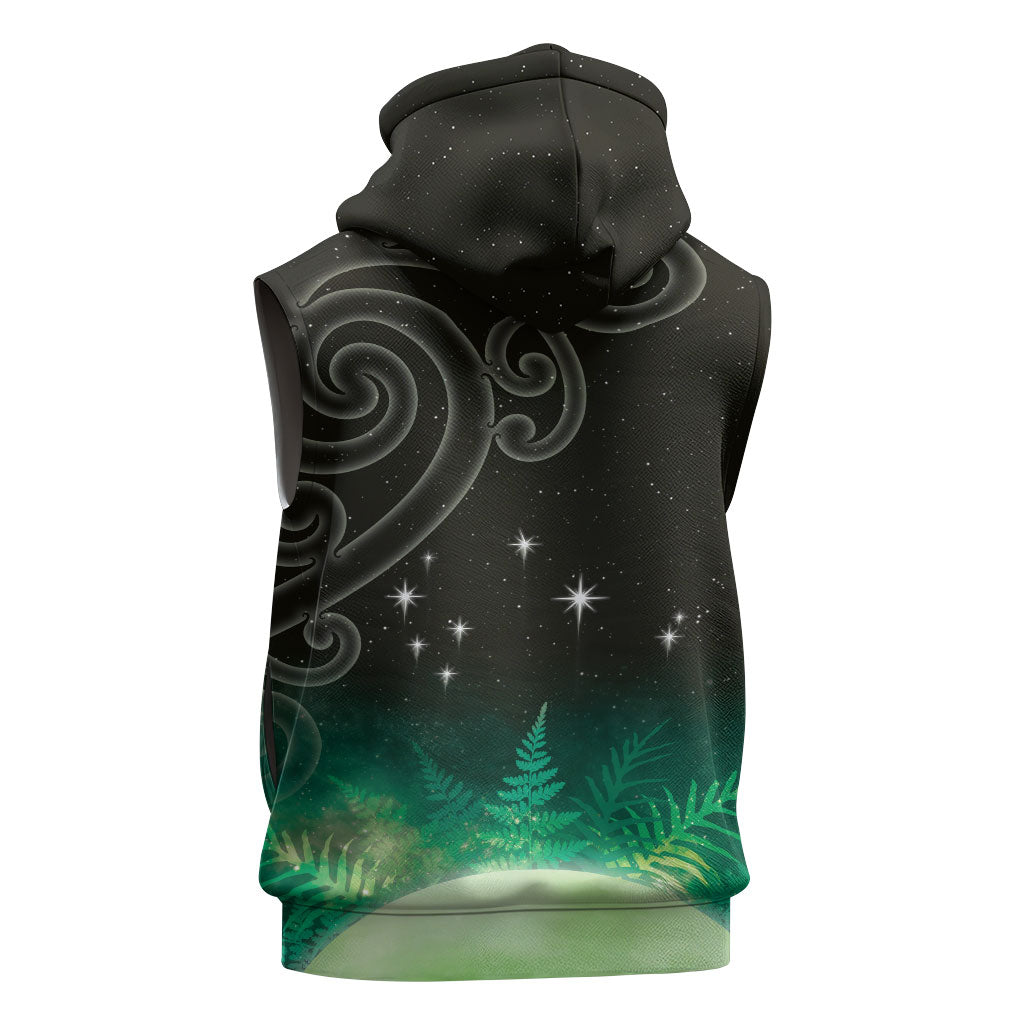 New Zealand Matariki Sleeveless Hoodie Pleiades Star Cluster Green Galaxy LT05 - Polynesian Pride
