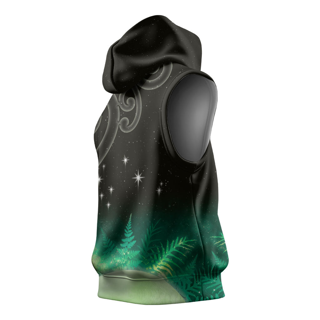 New Zealand Matariki Sleeveless Hoodie Pleiades Star Cluster Green Galaxy LT05 - Polynesian Pride