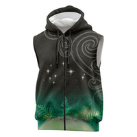 New Zealand Matariki Sleeveless Zip Hoodie Pleiades Star Cluster Green Galaxy LT05 Green - Polynesian Pride