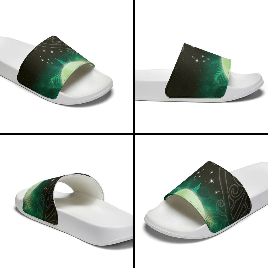 New Zealand Matariki Slide Sandals Pleiades Star Cluster Green Galaxy